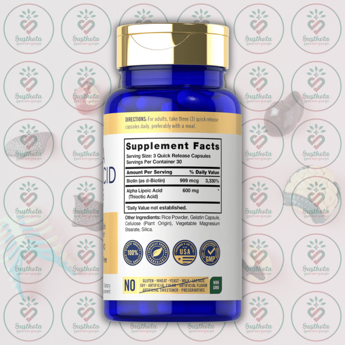 Carlyle Alpha Lipoic Acid - 600mg - 90 Quick Release Capsules in Bangladesh Supplement Facts