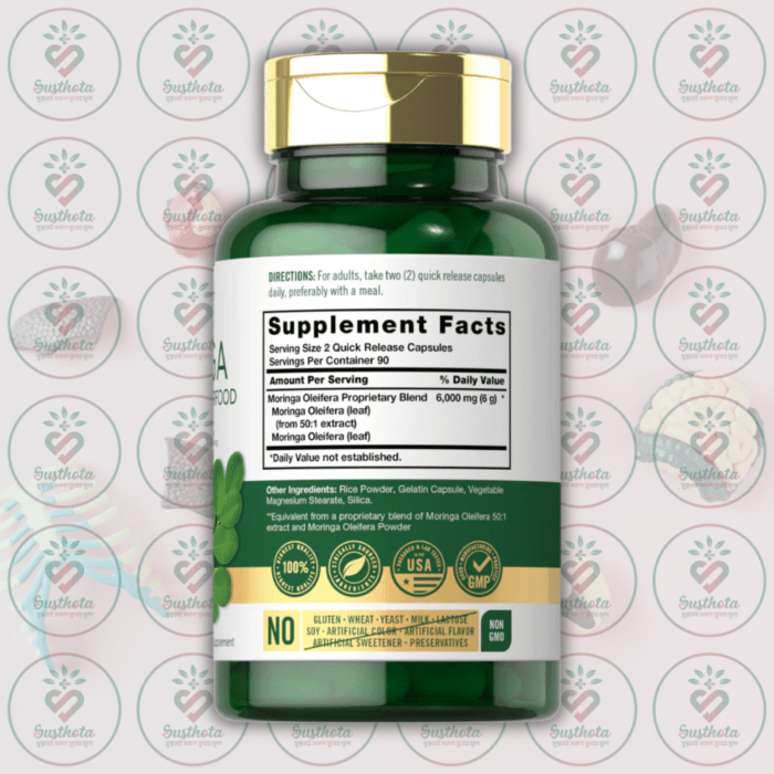 Carlyle Moringa Oleifera - 6000 Mg - 180 Quick Release Capsules In Bangladesh Supplement Facts