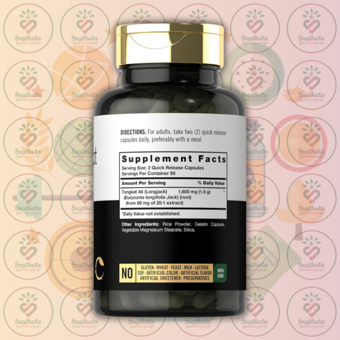 Carlyle Tongkat Ali - 1600 Mg - 180 Quick Release Capsules In Bangladesh Supplement Facts