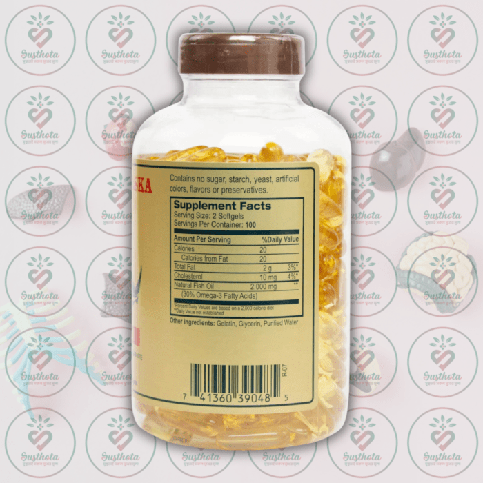Golden Alaska Deep Sea Fish Oil – 1000 Mg – 200 Softgels In Bangladesh Supplement Facts