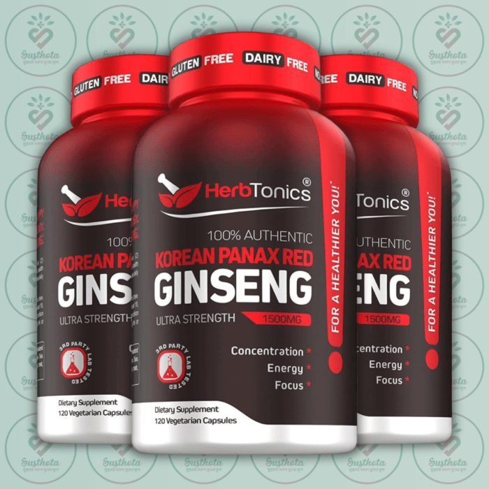 Herbtonics Korean Red Panax Ginseng – 1500Mg – 120 Vegetarian Capsules In Bangladesh Image 02