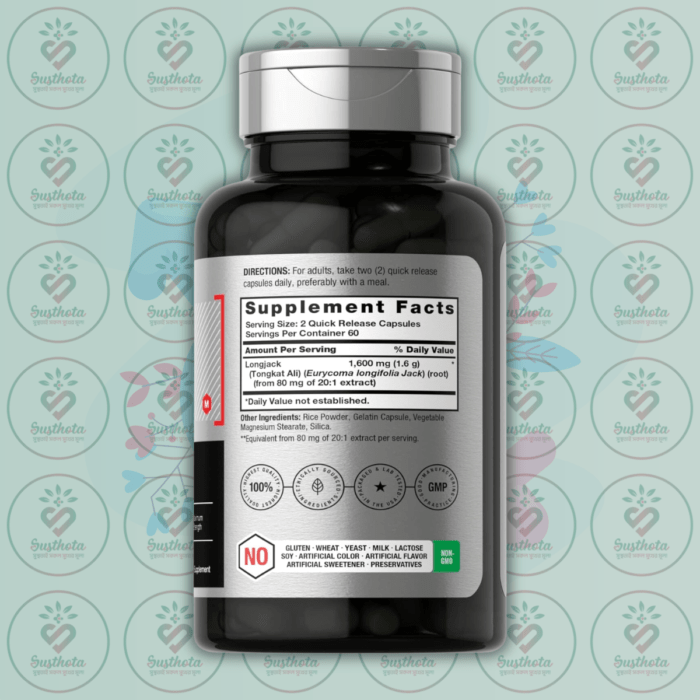 Horbäach Longjack Tongkat Ali - 1600 Mg - 120 Capsules In Bangladesh Supplement Facts