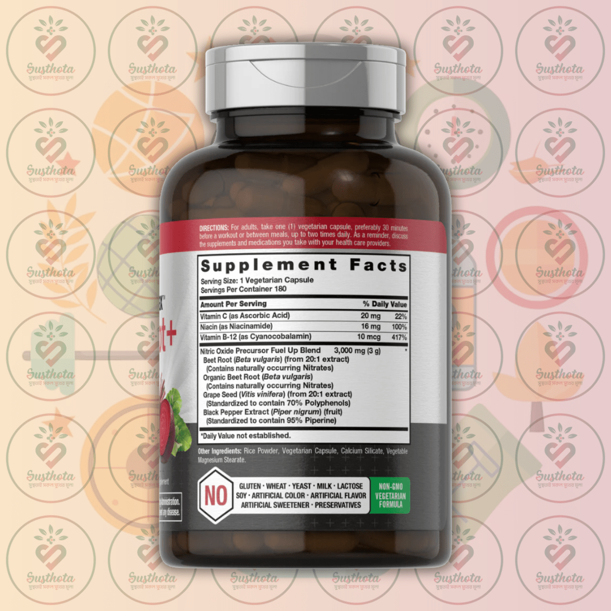 Horbäach Nitric Oxide Max Beet Root+ – 3000 Mg – 180 Vegetarian Capsules In Bangladesh Supplement Facts Horbäach Nitric Oxide Max Beet Root+ – 3000 Mg – 180 Vegetarian Capsules In Bangladesh Supplement Facts