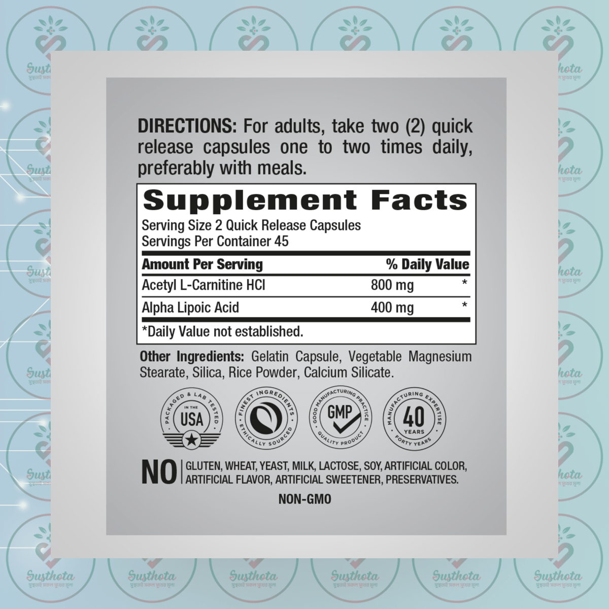 Piping Rock Acetyl L-Carnitine 800 Mg &Amp; Alpha Lipoic Acid 400 Mg - 90 Quick Release Capsules In Bangladesh Supplement Facts Piping Rock Acetyl L-Carnitine 800 Mg &Amp; Alpha Lipoic Acid 400 Mg - 90 Quick Release Capsules In Bangladesh Supplement Facts