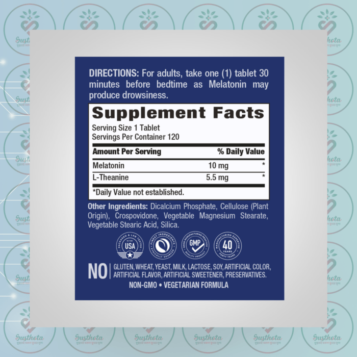 Piping Rock Enhanced Melatonin - 10 Mg - 120 Tablets In Bangladesh Supplement Facts