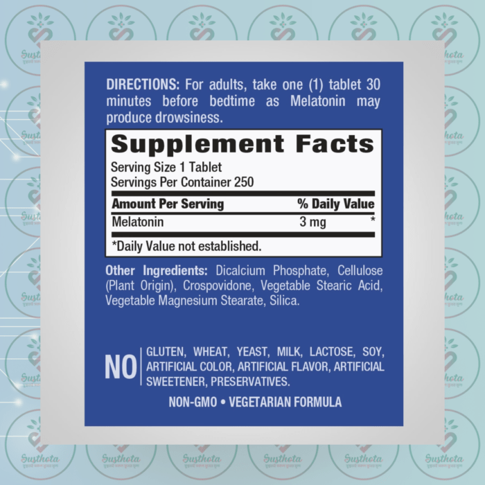 Piping Rock Enhanced Melatonin - 3 Mg - 250 Tablets In Bangladesh Supplement Facts