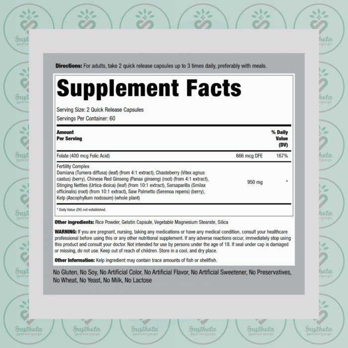 Piping Rock Fertility Complex - 120 Quick Release Capsules In Bangladesh Supplement Facts