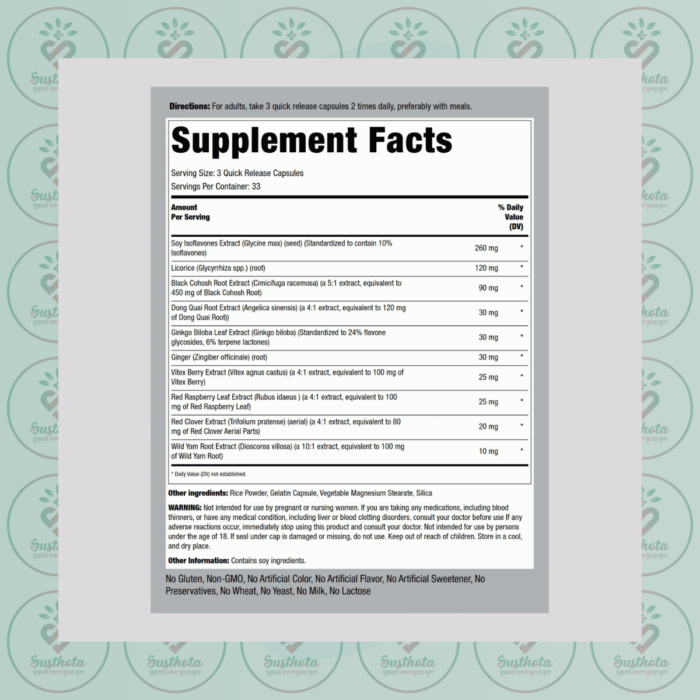 Piping Rock Menopause Ease - 100 Quick Release Capsules In Bangladesh Supplement Facts
