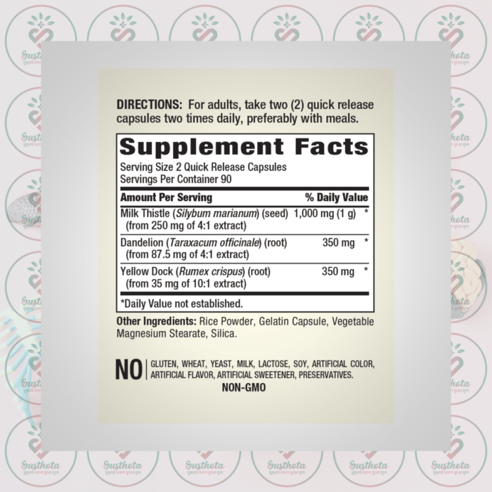 Piping Rock Milk Thistle, Dandelion &Amp; Yellow Dock Complex - 180 Quick Release Capsules In Bangladesh Supplement Facts