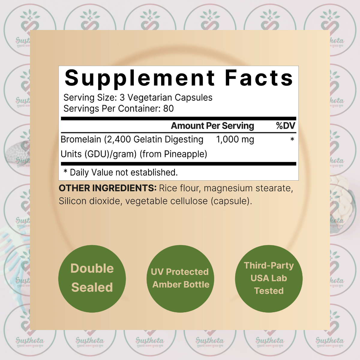Naturebell Bromelain - 1000Mg - 240 Veggie Capsules In Bangladesh Supplement Facts Naturebell Bromelain - 1000Mg - 240 Veggie Capsules In Bangladesh Supplement Facts
