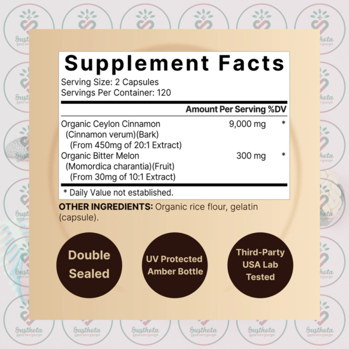 Naturebell Ceylon Cinnamon - 9000Mg - 240 Capsules In Bangladesh Supplement Facts
