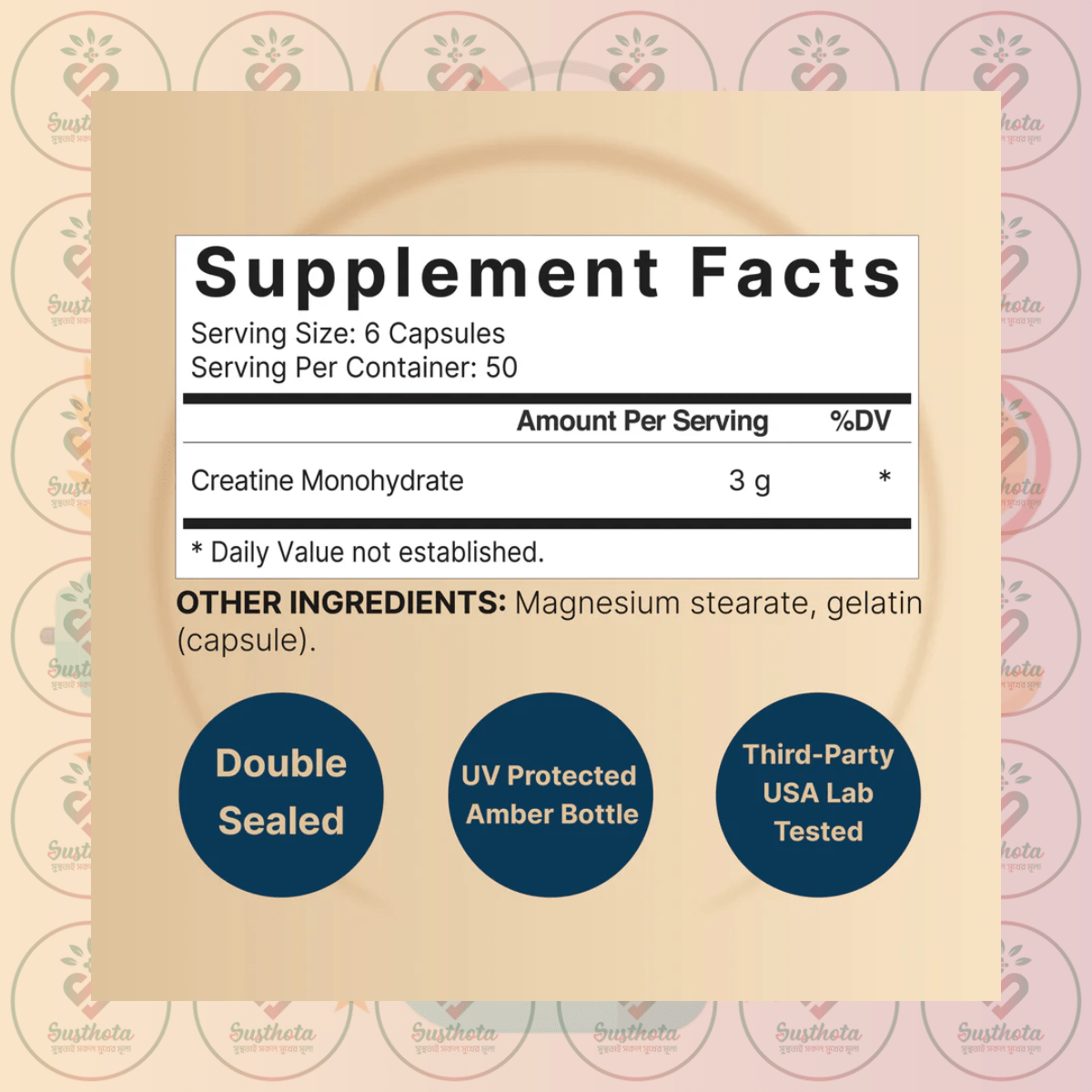 Naturebell Creatine Monohydrate - 3000Mg - 300 Capsules In Bangladesh Supplement Facts Naturebell Creatine Monohydrate - 3000Mg - 300 Capsules In Bangladesh Supplement Facts