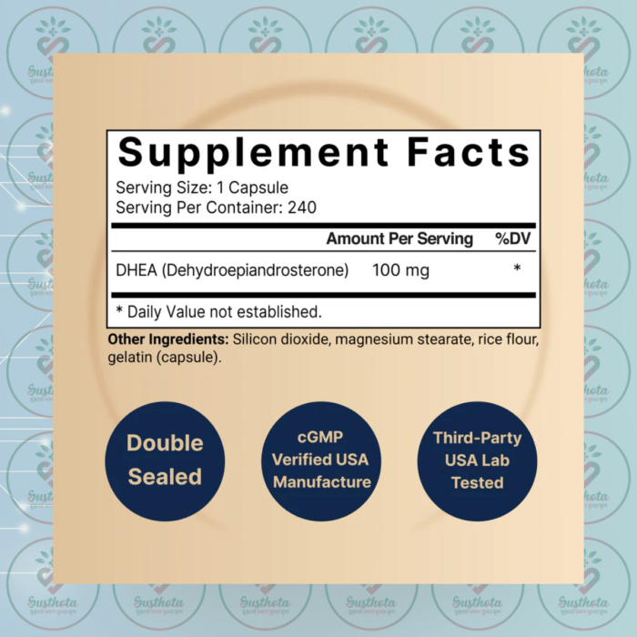 Naturebell Dhea 100Mg - 240 Capsules In Bangladesh Supplement Facts