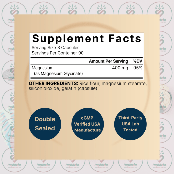 Naturebell Magnesium Glycinate - 400Mg - 270 Capsules In Bangladesh Supplement Facts