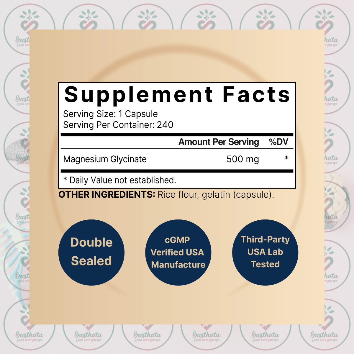 Naturebell Magnesium Glycinate - 500Mg - 240 Capsules In Bangladesh Supplement Facts Naturebell Magnesium Glycinate - 500Mg - 240 Capsules In Bangladesh Supplement Facts