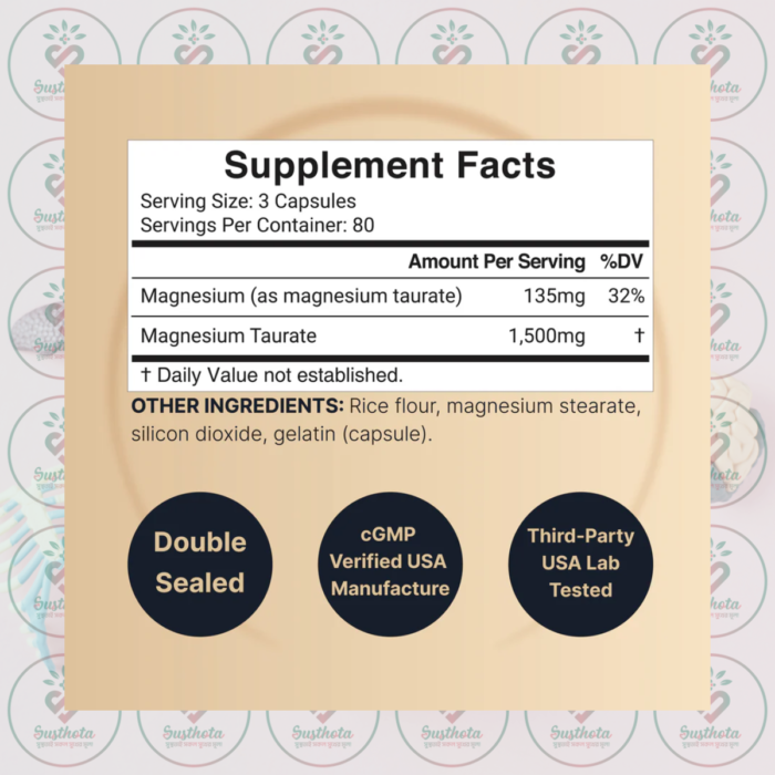 Naturebell Magnesium Taurate - 1,500Mg - 240 Capsules In Bangladesh Supplement Facts