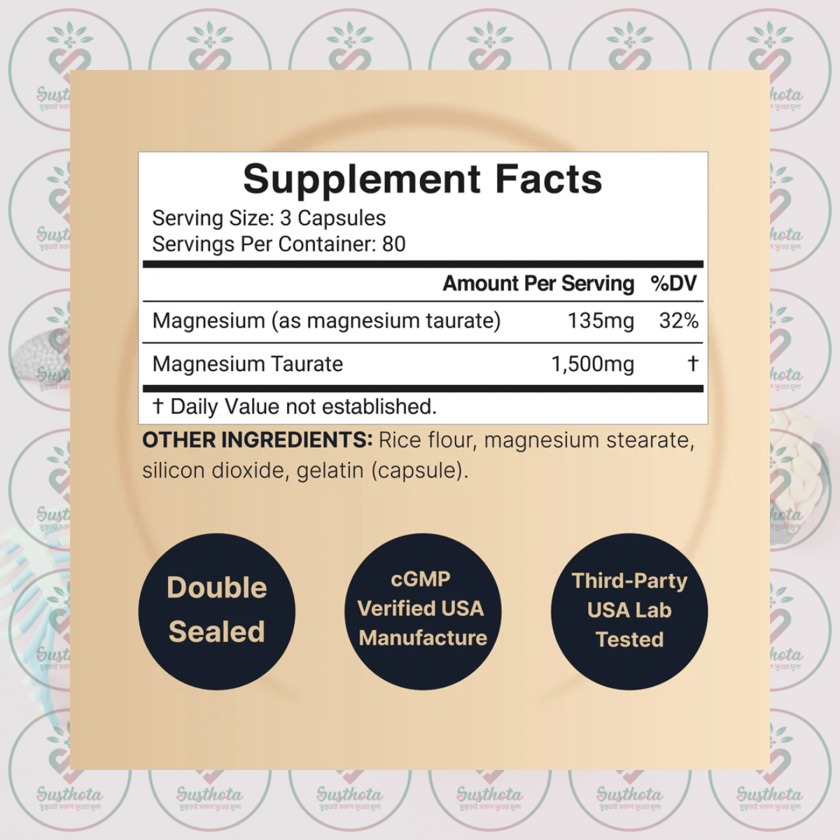 Naturebell Magnesium Taurate - 1,500Mg - 240 Capsules In Bangladesh Supplement Facts Naturebell Magnesium Taurate - 1,500Mg - 240 Capsules In Bangladesh Supplement Facts
