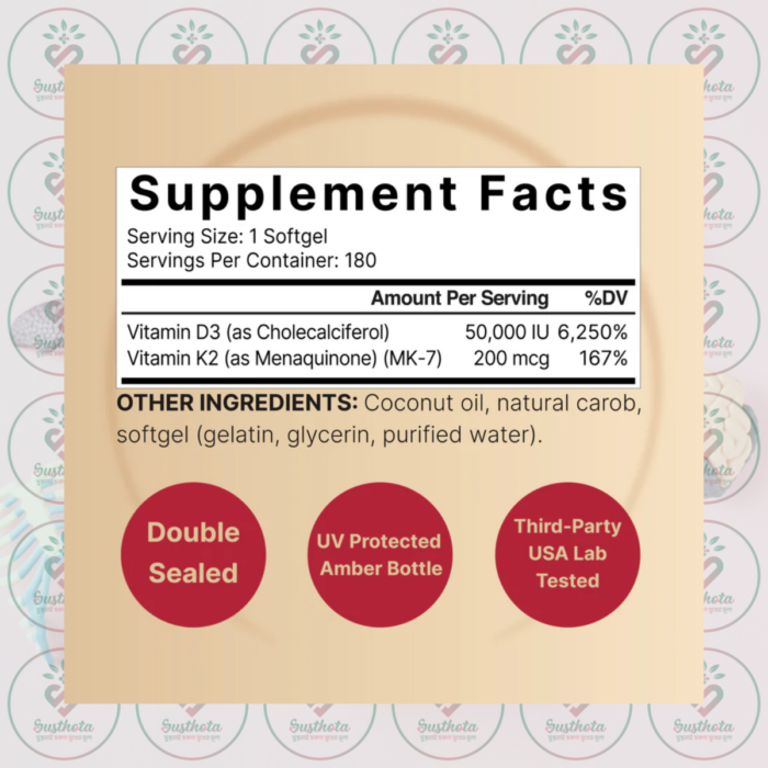 Naturebell Vitamin D3 - 50,000 Iu - 180 Softgels In Bangladesh Supplement Facts