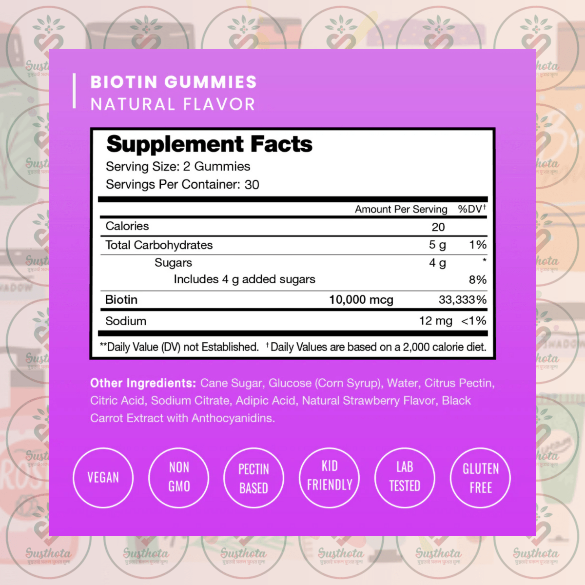Nutrachamps Biotin Hair, Skin &Amp; Nails - 10,000 Mcg Biotin - 60 Vegan Gummies In Bangladesh Supplement Facts Nutrachamps Biotin Hair, Skin &Amp; Nails - 10,000 Mcg Biotin - 60 Vegan Gummies In Bangladesh Supplement Facts