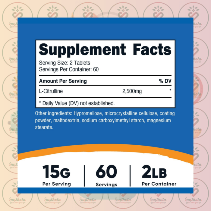 Nutricost L-Citrulline - 2500Mg - 120 Tablets In Bangladesh Supplement Facts