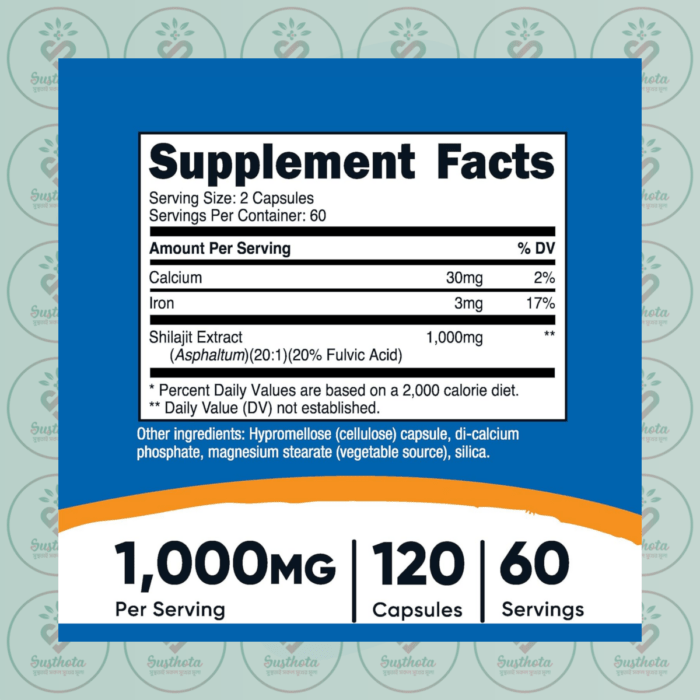 Nutricost Shilajit - 1000Mg - 120 Capsules In Bangladesh Supplement Facts