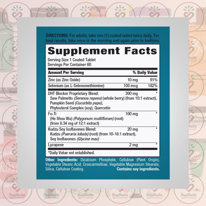 Piping Rock Dht Hair Formula For Men &Amp; Women - 60 Coated Tablets In Bangladesh Supplement Facts