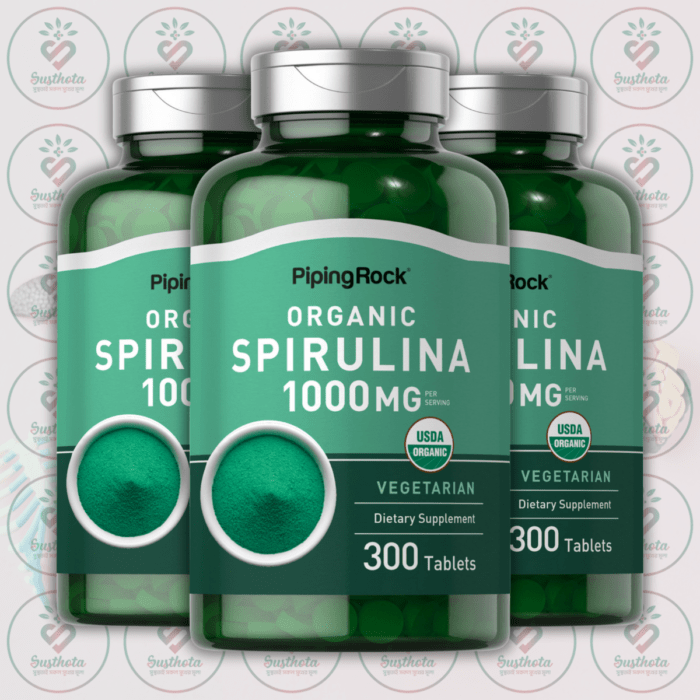 Piping Rock Organic Spirulina - 1000Mg - 300 Vegetarian Tablets In Bangladesh Image 02