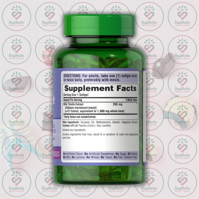 Puritan'S Pride Milk Thistle Extract (Silymarin) - 1000Mg - 180 Rapid Release Softgels In Bangladesh Supplement Facts