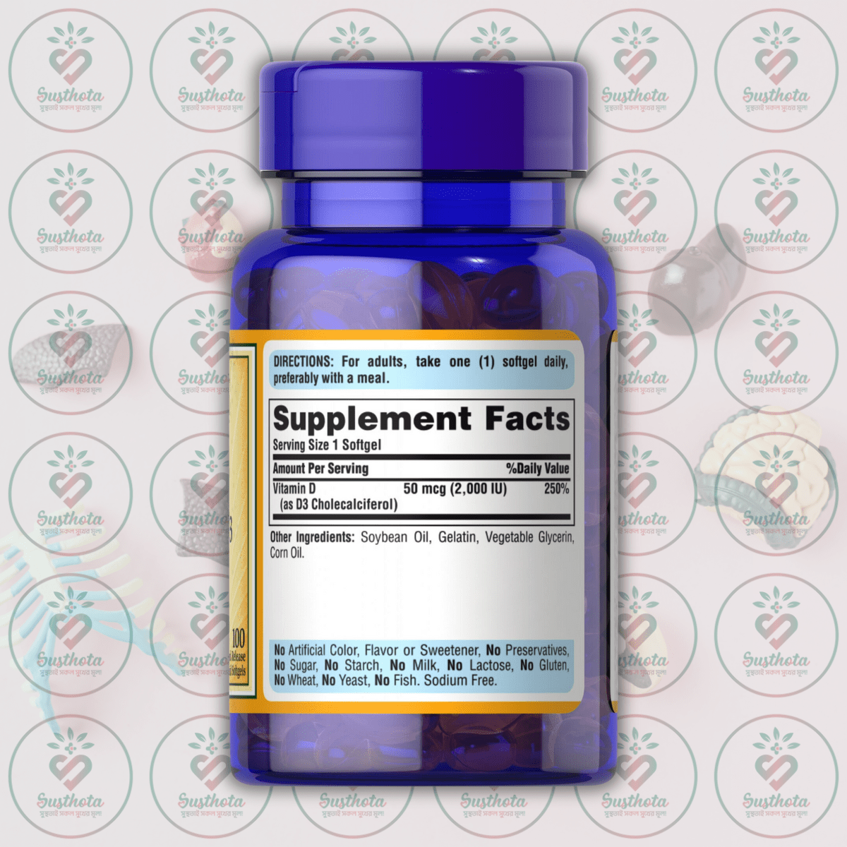 Puritan's Pride Vitamin D3 - 50Mcg (2000 Iu) - 100 Rapid Release Softgels In Bangladesh Supplement Facts Puritan's Pride Vitamin D3 - 50Mcg (2000 Iu) - 100 Rapid Release Softgels In Bangladesh Supplement Facts