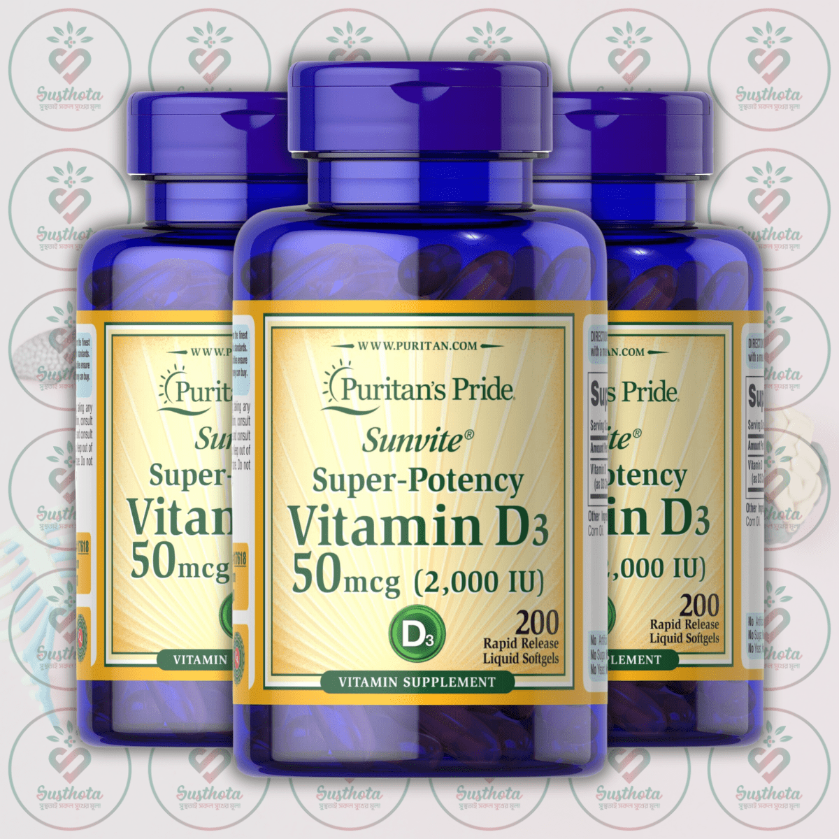 Puritan's Pride Vitamin D3 - 50Mcg (2000 Iu) - 200 Rapid Release Softgels In Bangladesh Image 02 Puritan's Pride Vitamin D3 - 50Mcg (2000 Iu) - 200 Rapid Release Softgels In Bangladesh Image 02