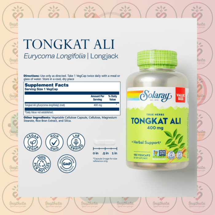 Solaray Tongkat Ali - 400Mg - 180 Veg Caps In Bangladesh Supplement Facts
