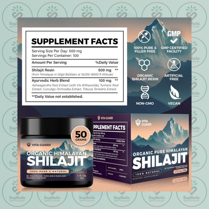 Vita Guard Organic Himalayan Shilajit Resin - 500Mg - 50G In Bangladesh Supplement Facts