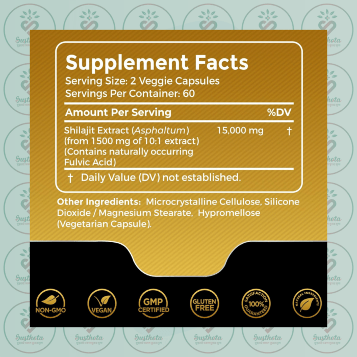 Wellness Labsrx Shilajit - 15000Mg - 120 Veggie Capsules In Bangladesh Supplement Facts