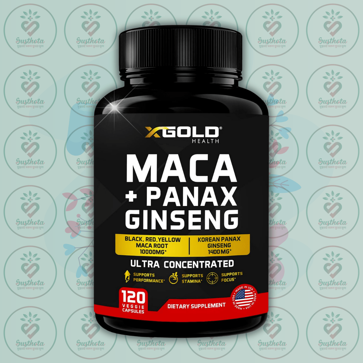 X Gold Health Maca Root + Korean Panax Ginseng - 120 Veggie Capsules In Bangladesh Image 01 X Gold Health Maca Root + Korean Panax Ginseng - 120 Veggie Capsules In Bangladesh Image 01