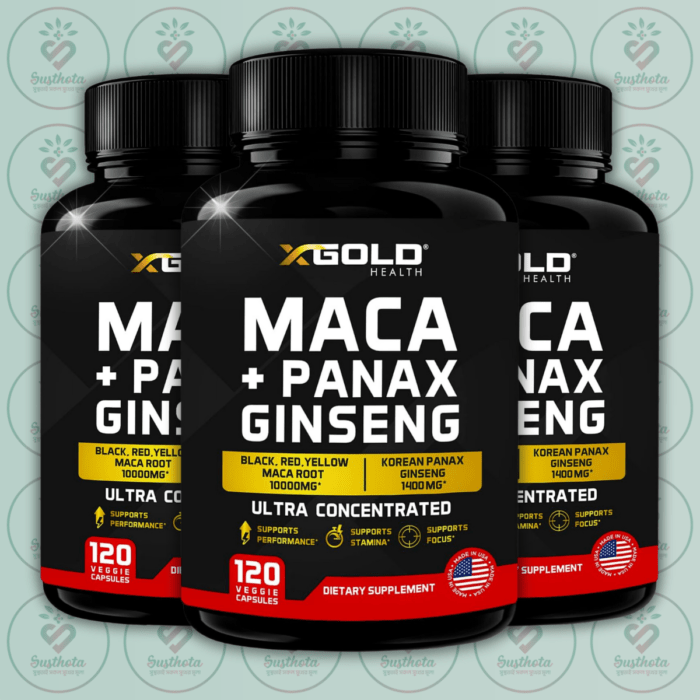 X Gold Health Maca Root + Korean Panax Ginseng - 10000Mg _ 1400Mg - 120 Veggie Capsules In Bangladesh Image 02