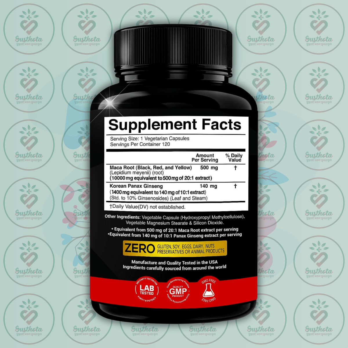 X Gold Health Maca Root + Korean Panax Ginseng - 120 Veggie Capsules In Bangladesh Supplement Facts X Gold Health Maca Root + Korean Panax Ginseng - 120 Veggie Capsules In Bangladesh Supplement Facts