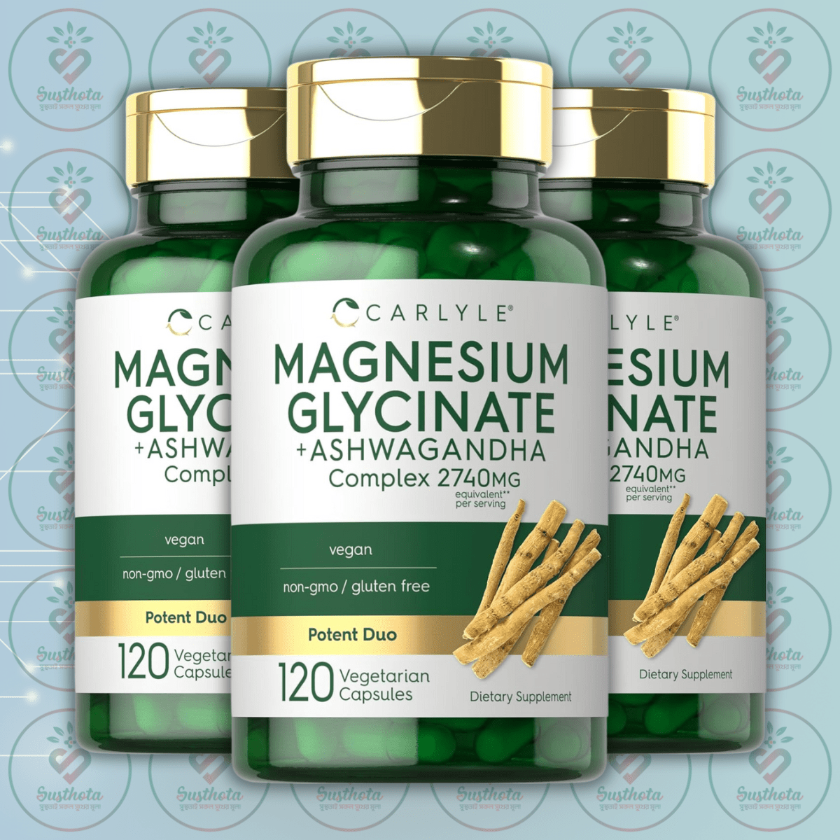 Carlyle Magnesium Glycinate With Ashwagandha – 2740 Mg – 120 Vegetarian Capsules In Bangladesh Image 02 Carlyle Magnesium Glycinate With Ashwagandha – 2740 Mg – 120 Vegetarian Capsules In Bangladesh Image 02