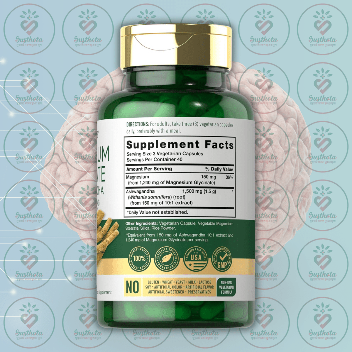 Carlyle Magnesium Glycinate With Ashwagandha – 2740 Mg – 120 Vegetarian Capsules In Bangladesh Supplement Facts Carlyle Magnesium Glycinate With Ashwagandha – 2740 Mg – 120 Vegetarian Capsules In Bangladesh Supplement Facts