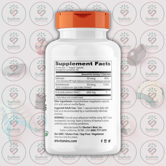 Doctor'S Best Nac Detox Regulators – 600 Mg – 60 Veggie Caps In Bangladesh Supplement Facts