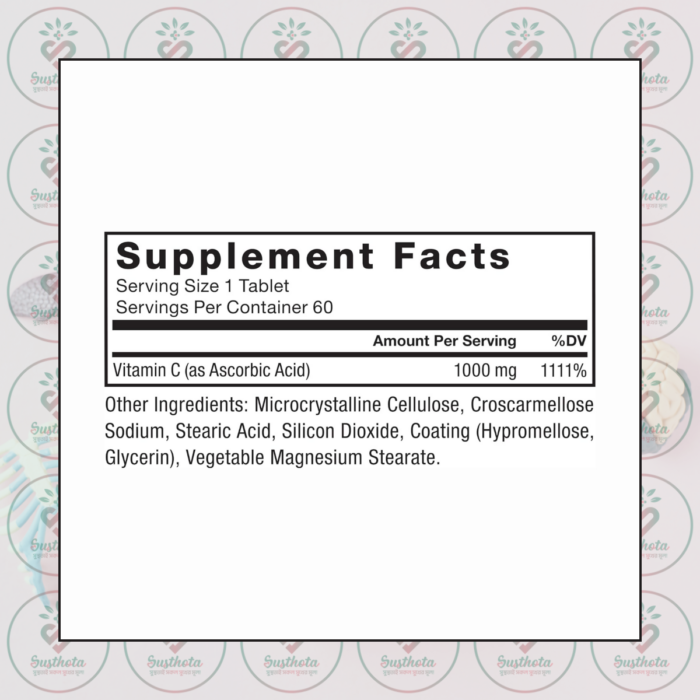 Force Factor Vitamin C - 1000Mg - 60 Tablets In Bangladesh Supplement Facts