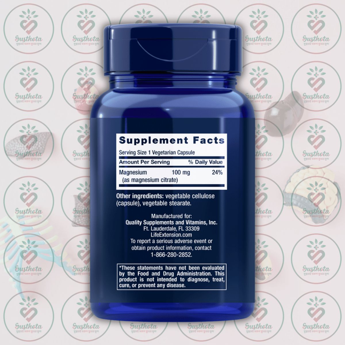 Life Extension Magnesium (Citrate) - 100 Mg - 100 Vegetarian Capsules In Bangladesh Supplement Facts Life Extension Magnesium (Citrate) - 100 Mg - 100 Vegetarian Capsules In Bangladesh Supplement Facts