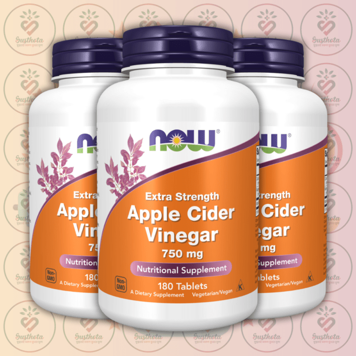 Now Extra Strength Apple Cider Vinegar - 750 Mg - 180 Tablets In Bangladesh Image 02