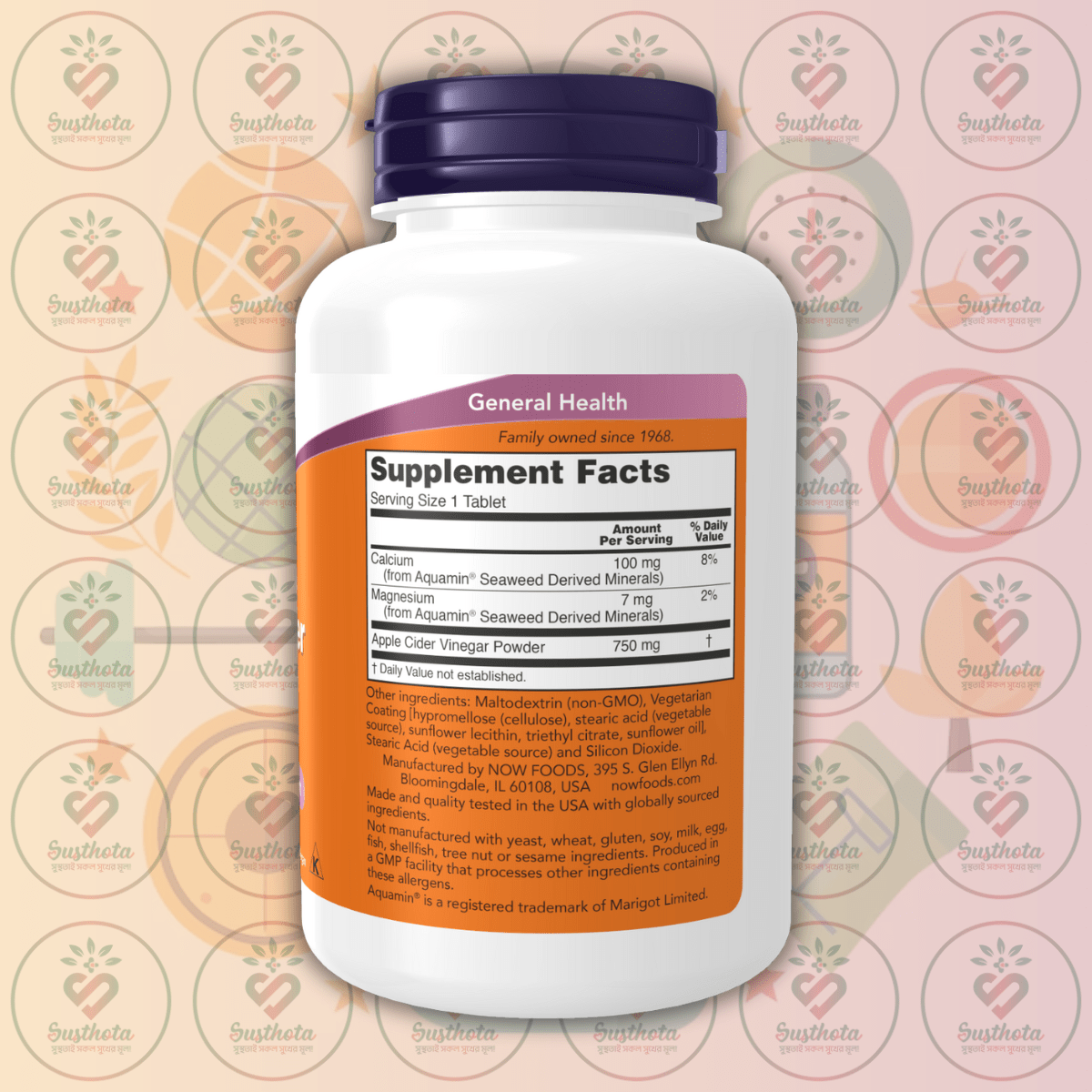 Now Extra Strength Apple Cider Vinegar - 750 Mg - 180 Tablets In Bangladesh Supplement Facts Now Extra Strength Apple Cider Vinegar - 750 Mg - 180 Tablets In Bangladesh Supplement Facts