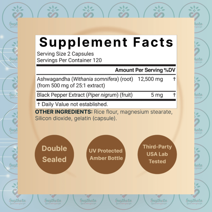 Naturebell Ashwagandha - 12,500 Mg - 240 Capsules In Bangladesh Supplement Facts