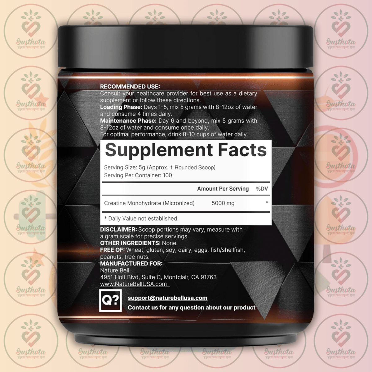Naturebell Creatine Monohydrate - 5000 Mg - 500G In Bangladesh Supplement Facts Naturebell Creatine Monohydrate - 5000 Mg - 500G In Bangladesh Supplement Facts