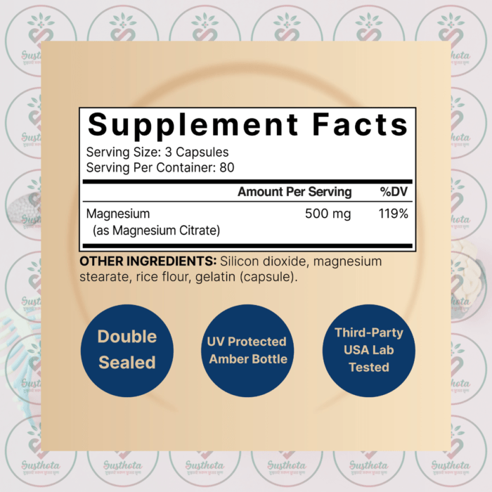 Naturebell Magnesium Citrate – 500 Mg – 240 Capsules In Bangladesh Supplement Facts
