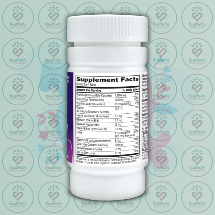 21St Century Prenatal With Folic Acid - 60 Tablets In Bangladesh Supplement Facts