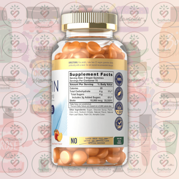 Carlyle Biotin Gummies – 10,000 Mcg – 150 Vegan Gummies In Bangladesh Supplement Facts