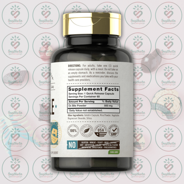 Carlyle Herbage Farmstead Ox Bile – 500Mg – 60 Capsules In Bangladesh Supplement Facts
