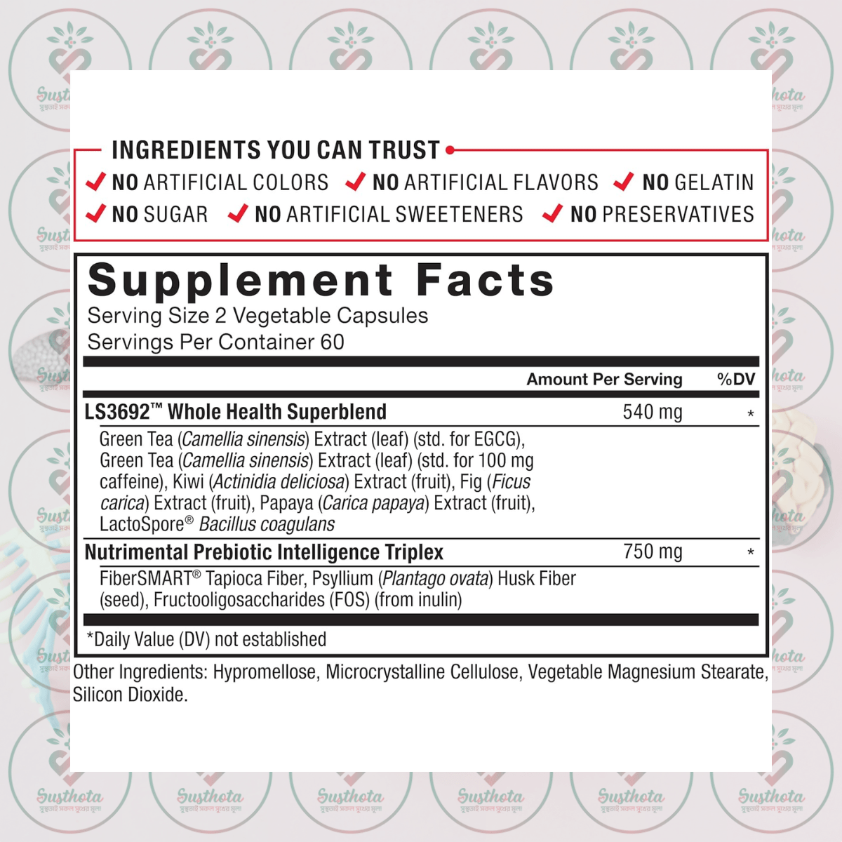 Force Factor ProbioSlim + Prebiotic Fiber - 120 Vegetable Capsules in Bangladesh Supplement Facts